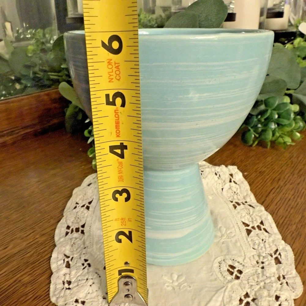 Vintage McCoy Aqua Pedestal Planter Turquoise Pottery‎ Compote MCM
